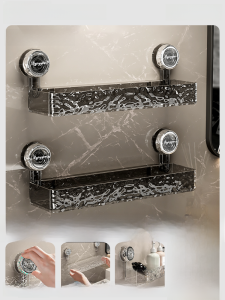 Bathroom Wave Suction Cup Shelf Toilet Washstand Storage Rack No Drilling Required Bath Accessories Organizer Wall Mounted