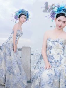 Travel Photography Ethnic Style Dress Adult Ceremony Evening Gown Photography Costume Xunpu Hairpin Floral Print Summer 2024 Polyester