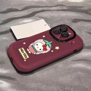 Cute Strawberry Kitty Cat Huawei Pura80 Phone Case Full Cover Shockproof Silicone Biscuit Soft Shell Festive Wine Red Girls Heart