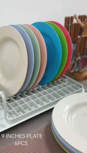 (12 in 1) -9” PLASTIC ROUND PLATE (WHEAT STRAW MATERIAL) SOUP PLATE / REUSABLE PARTY PLATE / PLATO