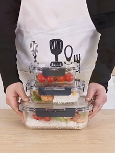 3Pcs/Set Glass Lunch Box Food Storage Microwave Safe Glass Container Bekas Makan Siang Kaca