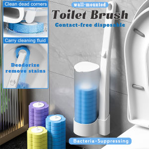 Disposable Toilet Cleaning System Toilet Flush Deodorizer Toilet Brush Bathroom Cleaner Stain Remover Household Simple Wall Mounted 360 Revolving Long Handle Toilet Bowl Brush With Holder Set With Cleaning Liquid Remove Dirt And Inhibit Bacterial Growth