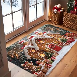 VIKAMA Christmas Candy House And Snowflake Doormat - Machine Washable Durable Mat Bathroom Carpet For Home Decoration