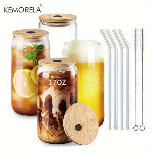 17Oz Drinking Glasses With Glass Straw 1/2/4pcs Set 500ML Shaped Glass Cups Beer Glasses Iced Coffee Tumbler Cup