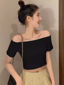 Black One-shoulder Slim Fit Crop T-shirt