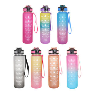 Welcomehome 1000ML Outdoor Sport Water Bottle Cup Frosted Gradient Portable Motivational Drinking Bottle Large Capacity Drinkware for Camping Hiking Running