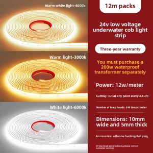 RUILUO | 24V IP68 Waterproof COB LED Strip for Swimming Pool