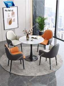 Leather Soft Padded Dining Chair Nordic Leisure Coffee Hotel Mahjong Chair Home Use Back Chair Lightweight Elegant Guest Chair