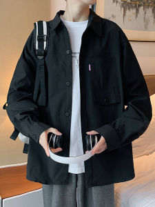 Shirt Men Spring and Autumn New Arrival Trendy Loose Easiest for Match Black Outwear Youth Pu Shuai High Street Lapel Shirt