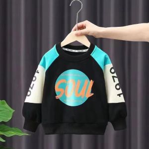 1-7 years Korean fashion casual loose Children boys Hoodie top spring and autumn new round neck jumper Kids girls letter color matching long-sleeved Casual