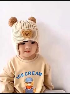 Baby Wool Cap Boys Girls Hats Children Knitting Cap Kids Warm Thick Cap Cartoon Bear Ear Protection