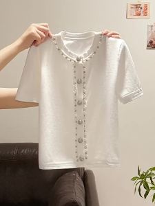 La Chapelle | Áo Thun Tay Ngắn Ôm Body Sang Trọng Viền Ngọc Trai