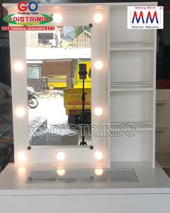 Distrindo - Meja Rias MEWAH Pakai 10 LAMPU BESAR LACI Meja Kaca banayak Rak + LEmari + KURSI