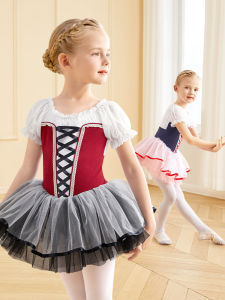 Elegant Contrast ตาข่ายชุดเต้นรําสําหรับสาวพัฟแขนบัลเล่ต์สไตล์ Tutu ชุดประสิทธิภาพ Leotard เด็ก Tulle Party Dancewear