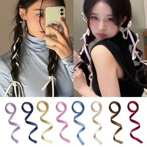 2M Colorful Double Ponytail Braided Ribbon Hair Tie Women Girls Bow Hair Rope Solid Color Fairy Silk Hairband Hair Accessories