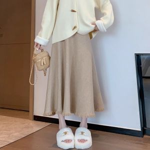 Design Fashion Elegance High Waist Drape Fringe Knitted Skirt