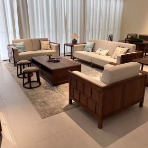 New Chinese Style Italian Minimalist Solid Wood Three-Seater Sofa Combination Luxury Living Room Villa Furniture