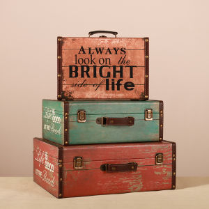 Retro European Style Wooden Handheld Suitcase Storage Box Vintage Travel Props Bedroom Storage Organizer for Bags And Jewelry