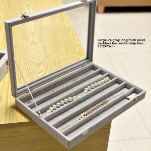 Sweater Chain Pearl Necklace Storage Box Transparent Glass with Lid Dustproof Long Hairpin Retro Collection Collection Display Box
