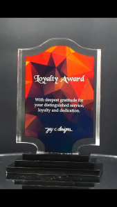 ACRYLIC PLAQUE - ACRYLIC TROPHY - AWARD - CUSTOMIZED PERSONALIZED JAY C. DESIGNS - 8007