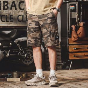 Outdoor Camouflage Workwear Casual Multi-Pocket Loose Retro Washed Cotton Five Quarter Pants