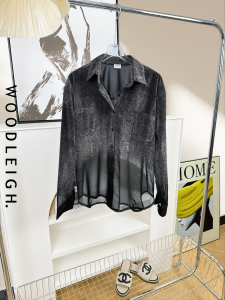 Loose Womens Long Sleeve Black Gradient Color Chiffon Denim Shirt Autumn Fashion UV Protection Open Cardigan Style Top