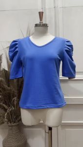 ATASAN WANITA 20050-F KAOS WANITA KATUN SPANDEKS LEHER V TANGAN BALON LD 88 CM FIT TO S -M