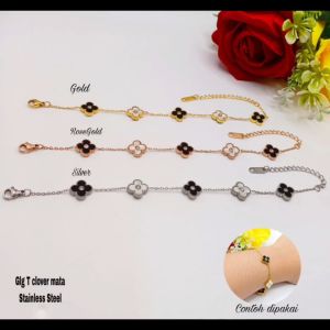Gelang Titanium Wanita Kekinian Lapis Emas Style Tangan Rantai Bunga Permata Aksesoris Perhiasan