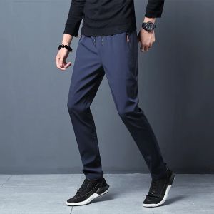 Mens Casual Pants Straight Slim Fit Elastic Waist Jogger Korean Classic Blue Black Gray Male Brand Trousers Plus Size