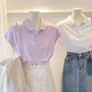 French Vintage Polo Neck Fly Sleeve T-Shirt Women Summer Slimming Stylish Short Sleeve Top Trendy Korean Version