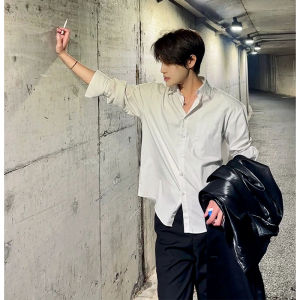 Neapolitan White Shirt Mens Long Sleeves Fancy Handsome Suit Bottoming Shirt Korean Style Silm Fashion Brand Coat