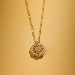 Chow Sang Sang 周生生 999.9 24K Pure Gold Cultural Blessings Diamond Mandala Necklace for Women & Men 47cm 95992N