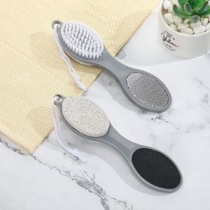 4 in 1 Pedicure Tool Foot Scrubber Brush Foot File Callus Remover with Foot Rasp Pumice Stone Nail Cleaning Brush