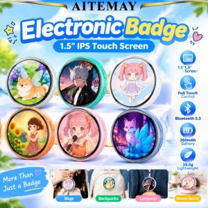 Aitemay 1.5 inch IPS E huy hiệu màn hình cảm ứng trọn Bộ hiển thị thông minh Pin 240x240 Độ phân giải 15 ngày chờ Bluetooth 5.3 mặc Anime sưu tập Trâm cho Nam Nữ Quà Tặng