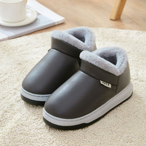 MONLEYTA | Anti-Slip Cotton Slippers Full Coverage Heel Indoor Home Use Warmth Waterproof Leather Surface Thick Bottom For Elderly