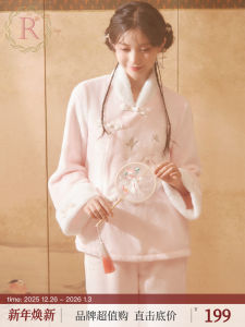 ชุดนอนผ้าฟลานเนลคอรัลขนแกะสไตล์จีนใหม่ RoseTree ชุดนอนผ้าฝ้ายผสมโพลีเอสเตอร์สำหรับผู้หญิงในฤดูหนาว