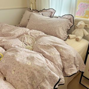  Cotton Bedding Set 100% Lace Coverlet Duvet Cover Single Bedding Three-Piece Set Four-Piece Set Cartoon Style Floral Animal Pattern