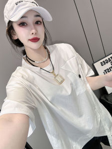 plus Size Womens White Loose Short Sleeve T-Shirt round Neck Fashionable Asymmetric Summer Top Street Style Cotton Blend