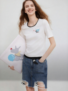 Elle | French Fitting White Short Sleeve Tshirt Lyocell