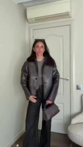 Guobioziy Womens Reversible Faux Leather Jacket 2026 Autumn/Winter New Arrival Solid Color Design European＆AmericanCasual Trend