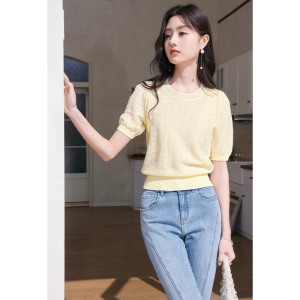 XIANGYING | Yellow Lightweight French Style T-Shirt Knit Top