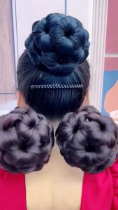 Búi tóc giả trung niên búi hoa không đính đá