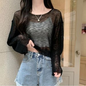 Slimming Solid Color Long Sleeve Top round Neck Splicing T-Shirt Street Style Straight Cut Polyester Fiber Moisture Wicking