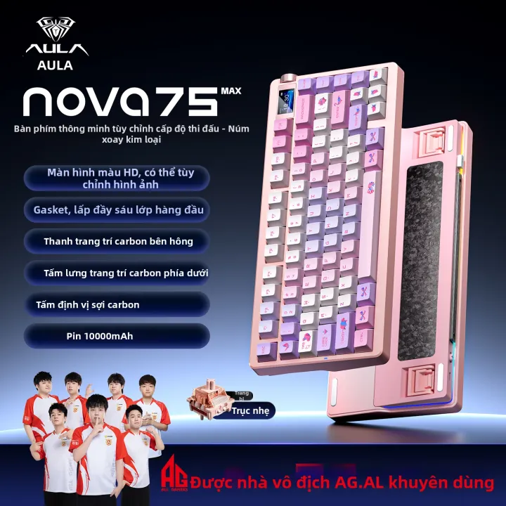 AULA | Bàn Phím Cơ Custom AULA Nova 75 - 3 Chế Độ Kết Nối (Bluetooth/Wireless 2.4G/USB), Layout 75%, Thiết Kế Đẹp Cho Nữ, Dùng Cho Văn Phòng | BigBuy360 - bigbuy360.vn AULA | Bàn Phím Cơ Custom AULA Nova 75 - 3 Chế Độ Kết Nối (Bluetooth/Wireless 2.4G/USB), Layout 75%, Thiết Kế Đẹp Cho Nữ, Dùng Cho Văn Phòng | BigBuy360 - bigbuy360.vn