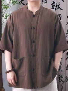 XIBAIYI | Áo Sơ Mi Oversized Kiểu Trung Quốc Cổ Đứng Tay Ngắn 300lb