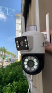 HOME-MALL กล้องวงจรปิดไร้สายdouble lens ไฟไซเรนเด่น คมชัด5MP กันน้ำip66 หมุนได้355องศา มีอินฟาเรด ไฟLED มองเห็นภาพตอนกลางคืน APP YOOSEE สีดำ