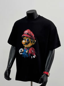 Extra Large 300 Pounds American Trendy Brand Heavy Oil Painting Cartoon Design Short Sleeve Mens T-Shirt Summer Half Sleeve Top