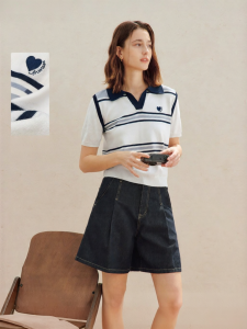 INMAN | Ice Silk Color Blocking Polo Collar Stripe Thin Knitwear