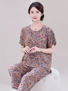 ชุดนอนผู้หญิงแขนสั้นผ้าไหมโพลีเอสเตอร์ฤดูร้อน ชุดนอนผ้าฝ้ายผสมโพลีเอสเตอร์บาง ชุดอยู่บ้าน ชุดนอนผู้หญิง ชุดนอนผู้หญิง
