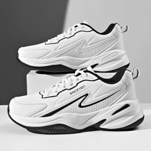 Mens Waterproof Leather Running Shoes Large Size 47 46 Youth Dad Sneakers Casual Sporty Flat Heel Color Block Pattern